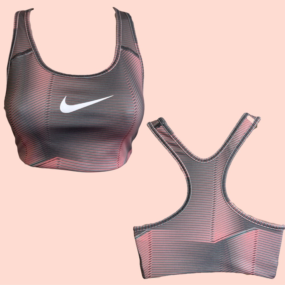 Nike Classic Sports Bra | Pink & Gray Geometric Multi Stripe | Size S | NWOT